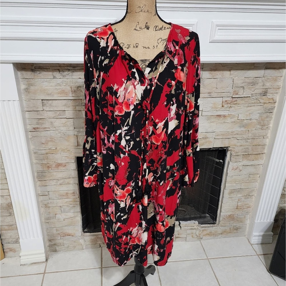 Avenue‎ red, white, black floral dress plus size 18 20 2X